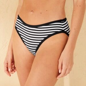 Shade & Shore Ribbed Low Rise Hipster Striped Bikini Bottoms